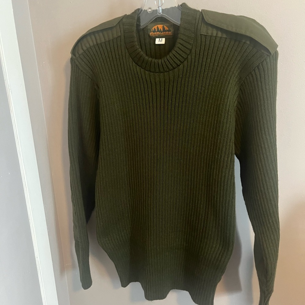 Army wool utility crewneck tactical olive green elbow patches shoulder strap M
